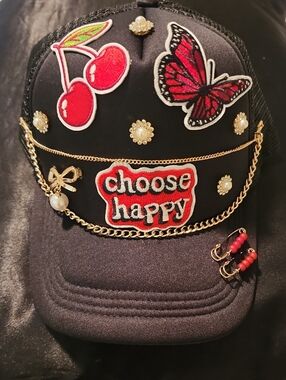 Embellished 'Choose Happy' Trucker Hat